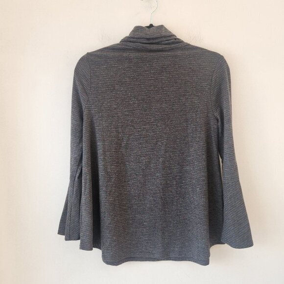 Anthropologie Postmark Liz Grey Metallic Striped Shirt Bell Sleeve Turtleneck XS - Picture 3 of 8